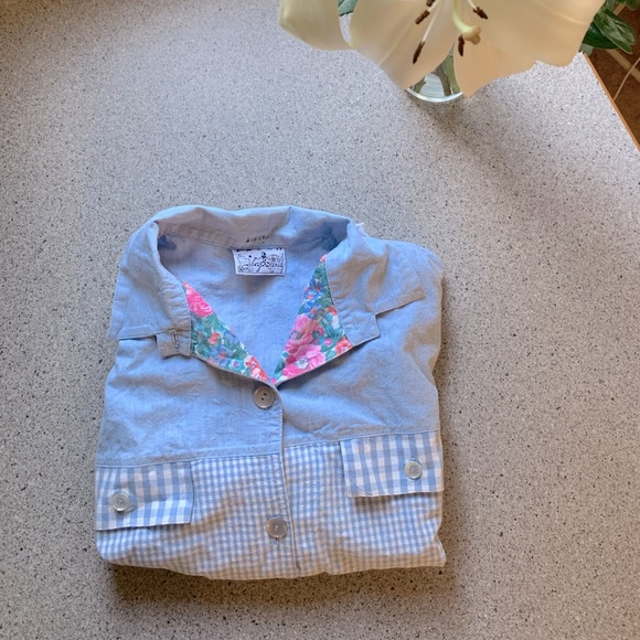 Vintage Button Top Floral Plaid & Chambray Medium - Picture 4 of 7